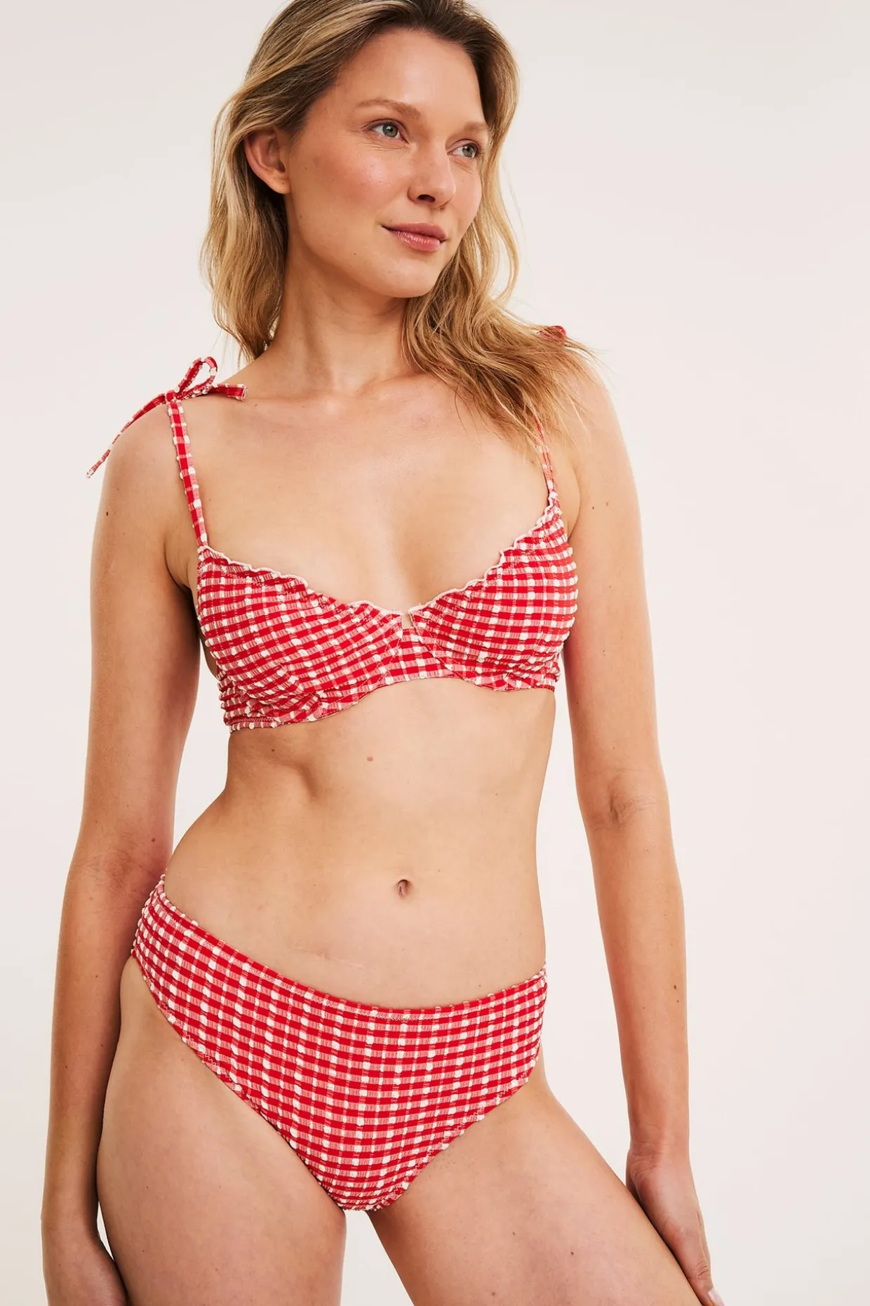 Bikini-BH med rutemønster og bånddetaljer
