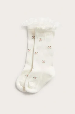 Blomstrede knestrømper med volanger