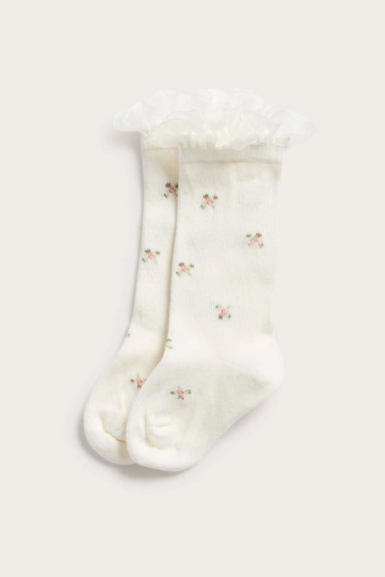 Blomstrede knestrømper med volanger
