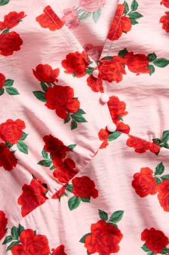 Blomstrete A-linjeformet kjole med V-hals