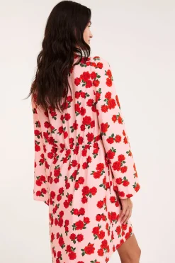 Blomstrete A-linjeformet kjole med V-hals