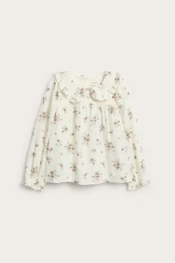 Blomstrete bluse med volangkrage
