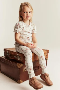 Blomstrete leggings med blonder