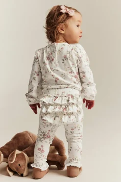 Blomstrete leggings med volanger