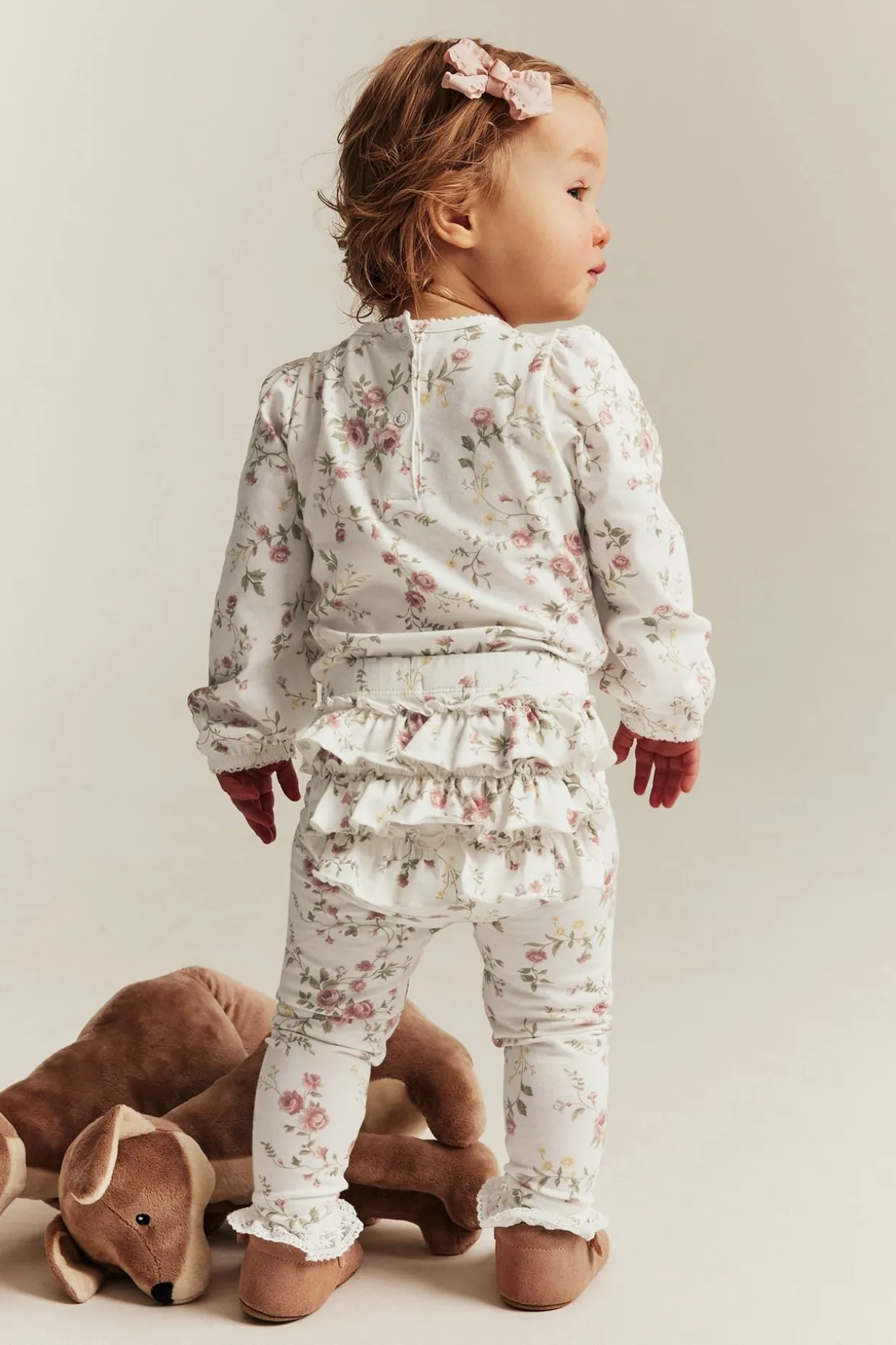 Blomstrete leggings med volanger