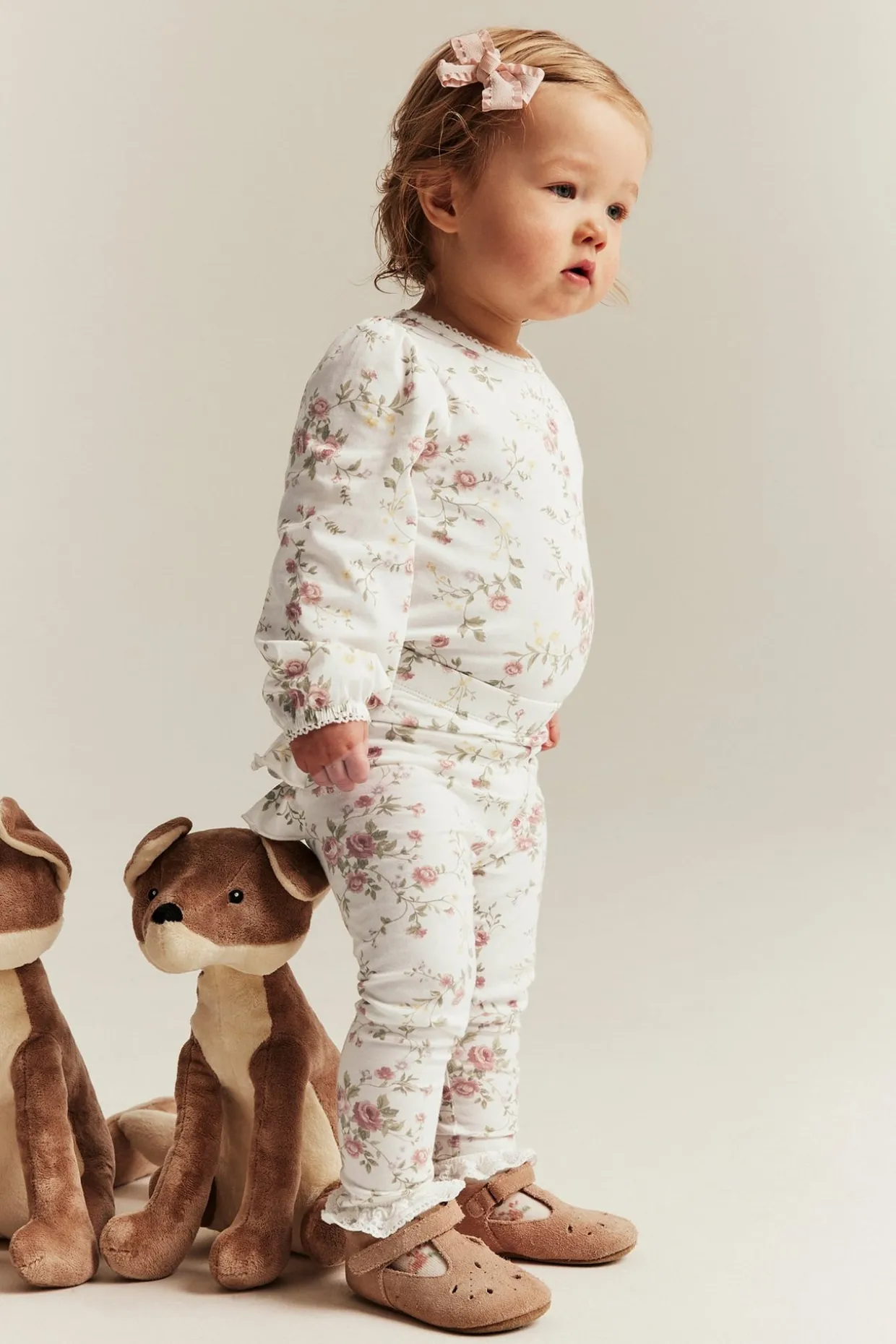 Blomstrete leggings med volanger