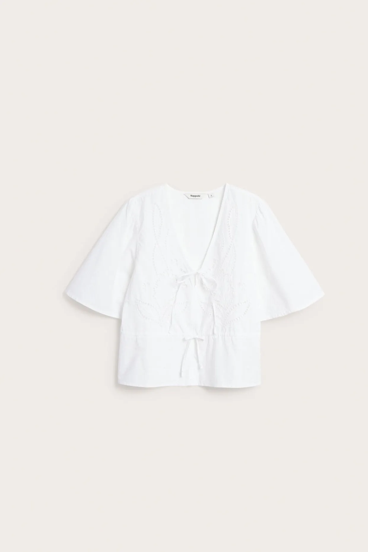 Bluse i bomullspoplin med broderi og knytebånd