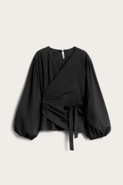 Bluse med overlappende snitt og ballongermer