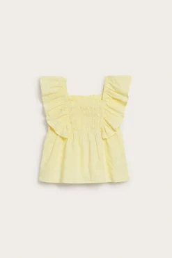 Bluse med volanger og broderi