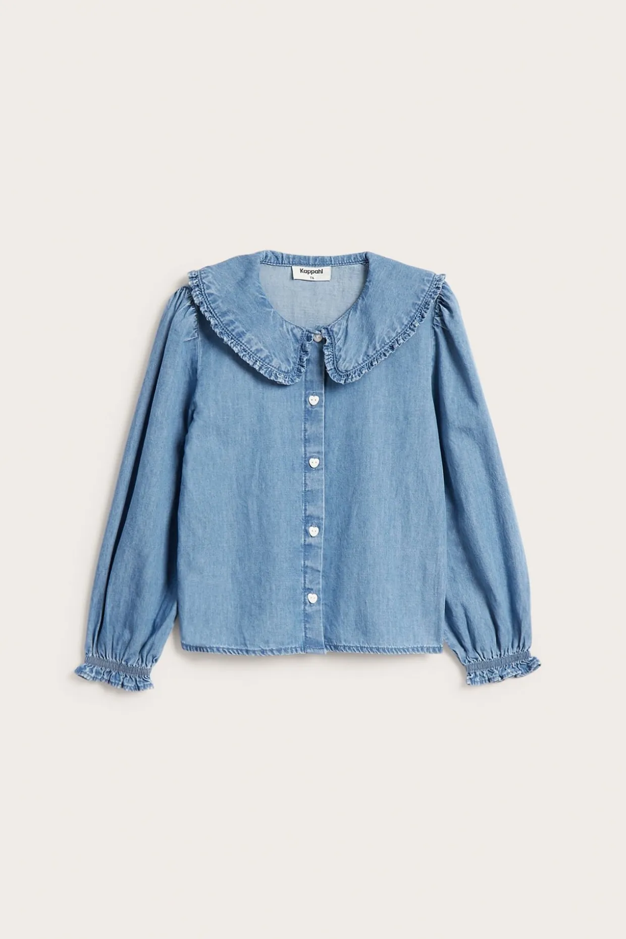 Bluse med volangkrage i bomullsdenim