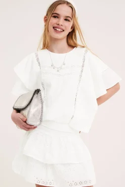 Bomullsbluse med blondedetaljer