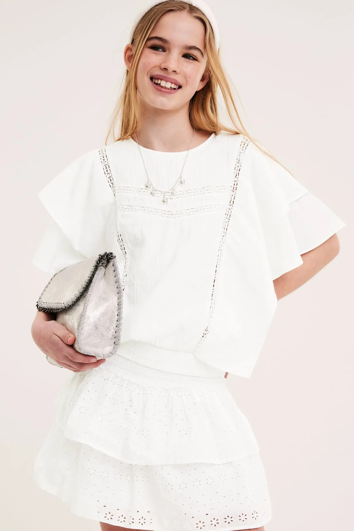 Bomullsbluse med blondedetaljer