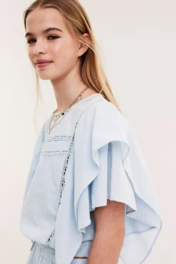 Bomullsbluse med blondedetaljer