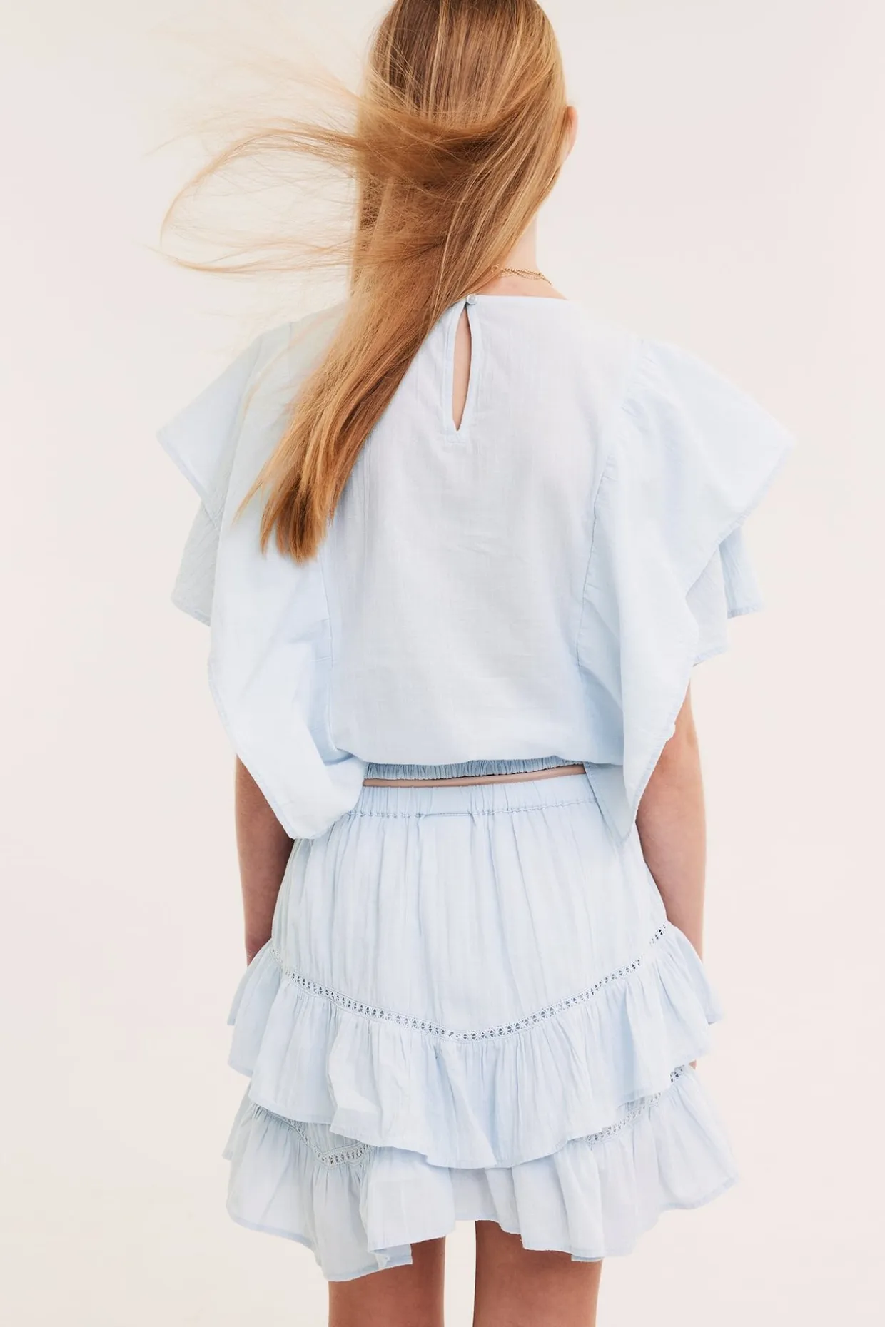 Bomullsbluse med blondedetaljer