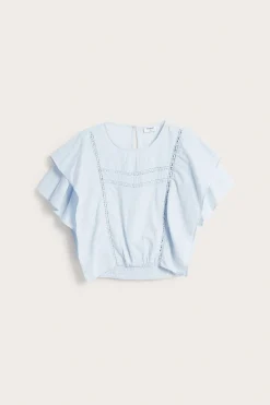 Bomullsbluse med blondedetaljer