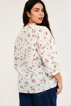 Bomullsbluse med volangkant