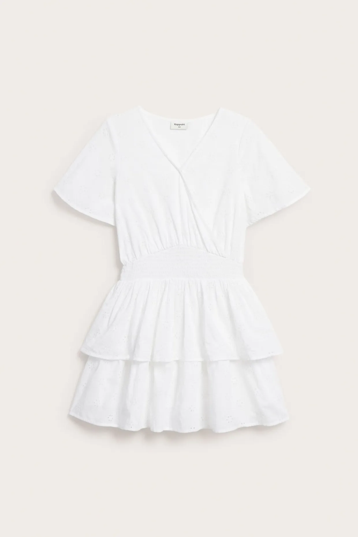 Bomullskjole med volanger og broderie anglaise