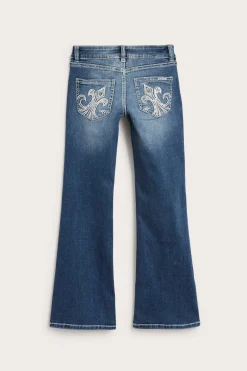 Bootcut-jeans med lavt liv og broderte baklommer