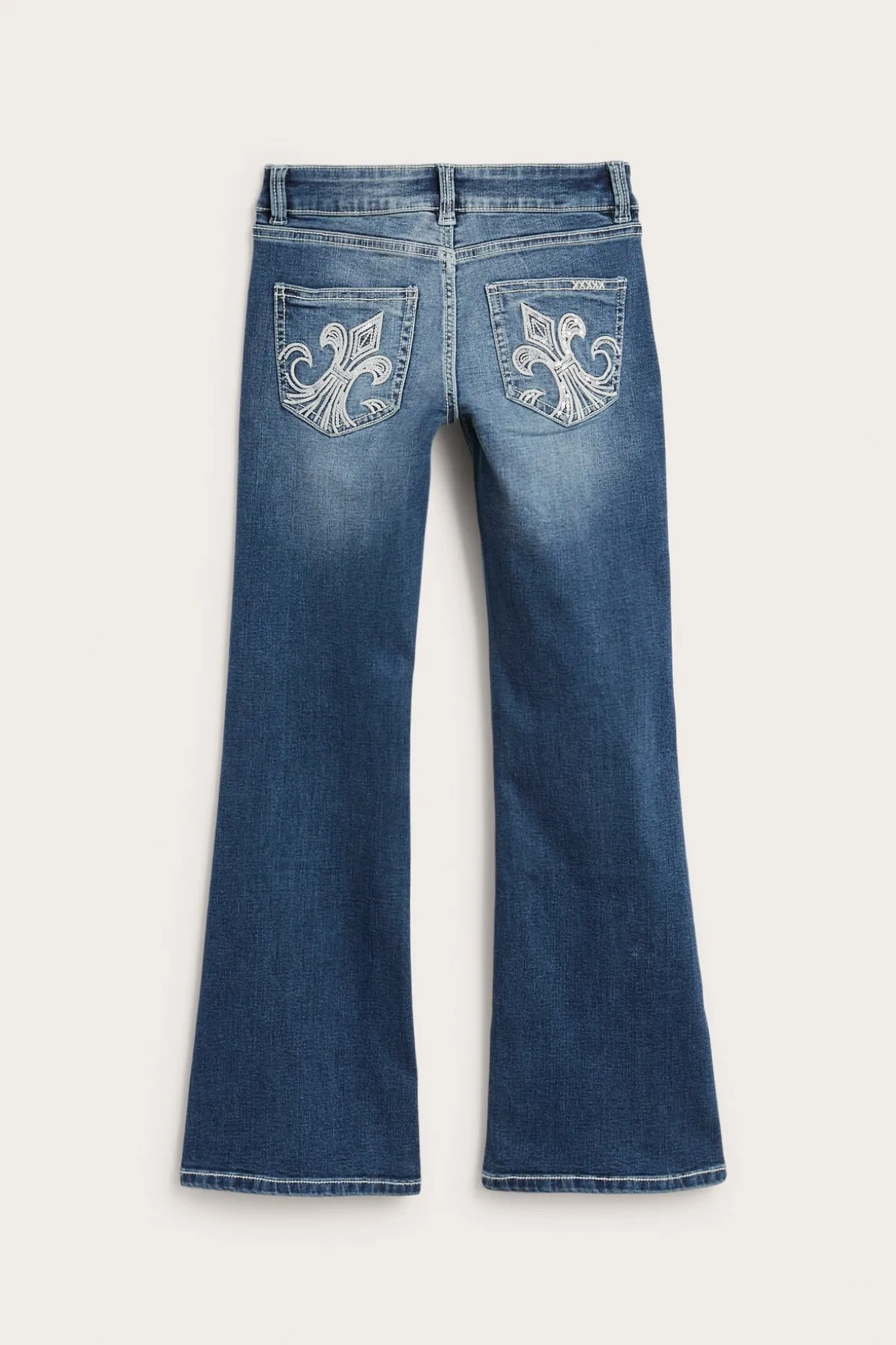 Bootcut-jeans med lavt liv og broderte baklommer