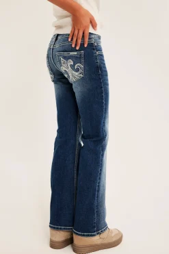 Bootcut-jeans med lavt liv og broderte baklommer