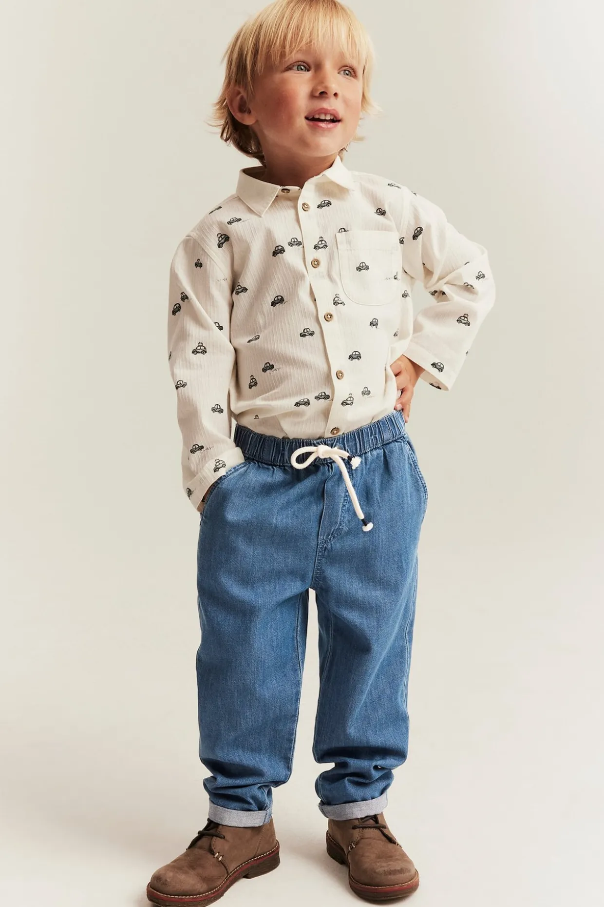 Denimbukser med snøring