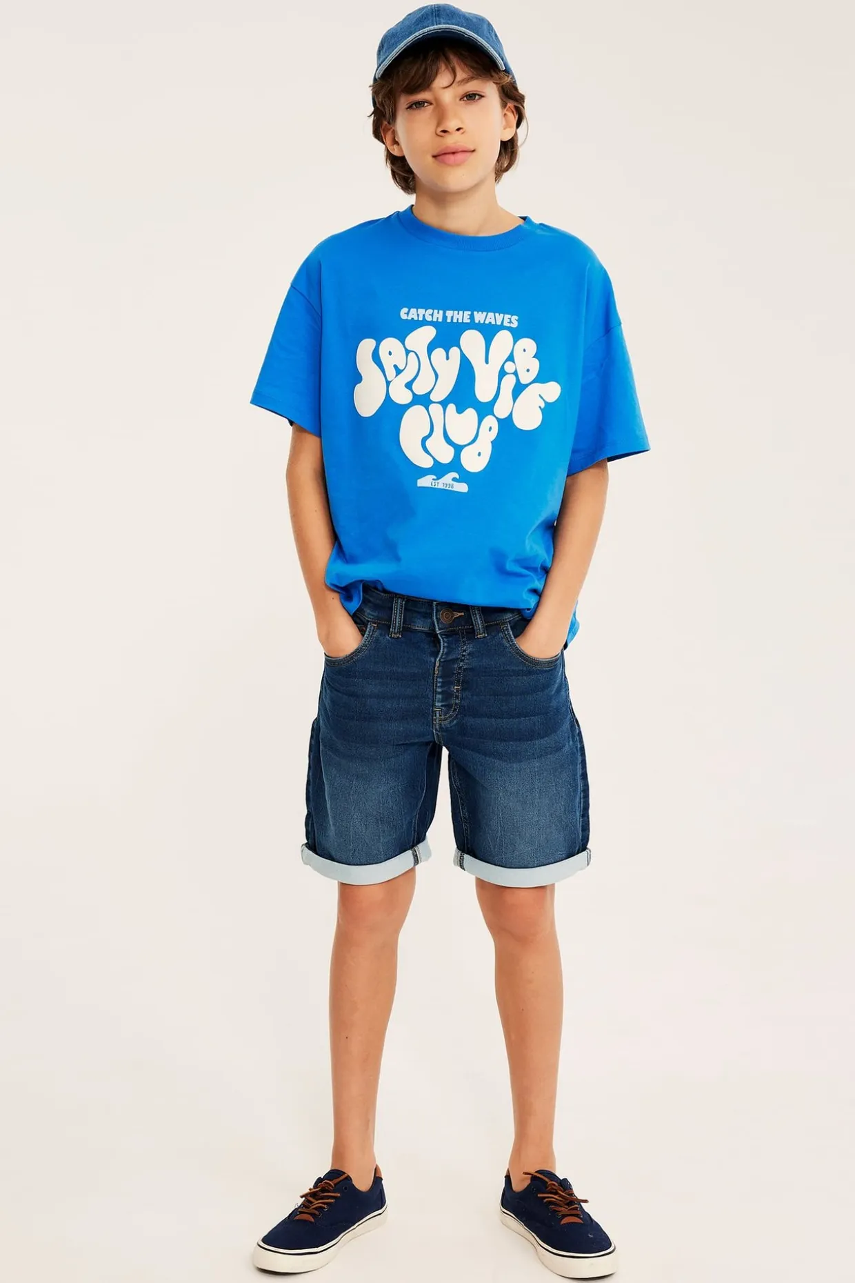 Elastiske jeansshorts i joggerdenim