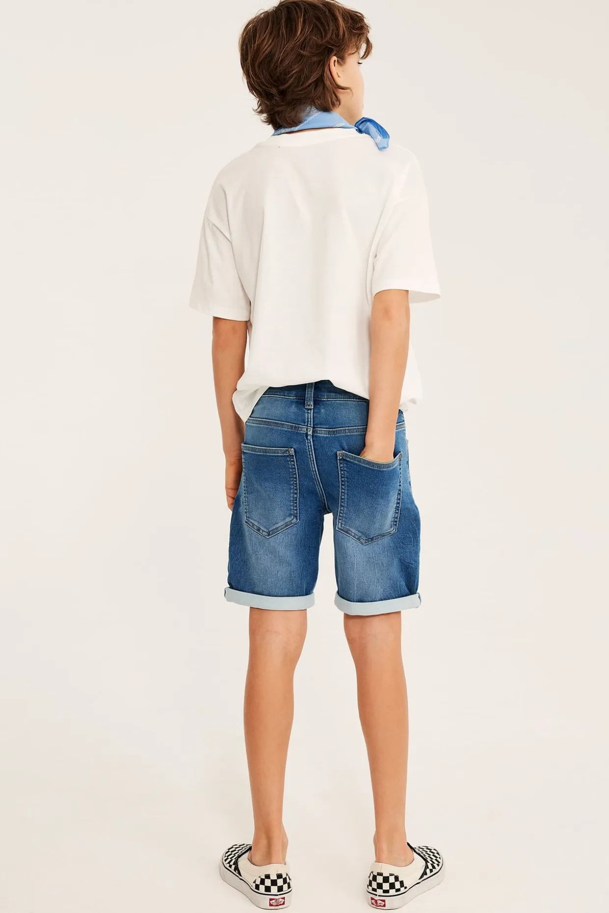 Elastiske jeansshorts i joggerdenim