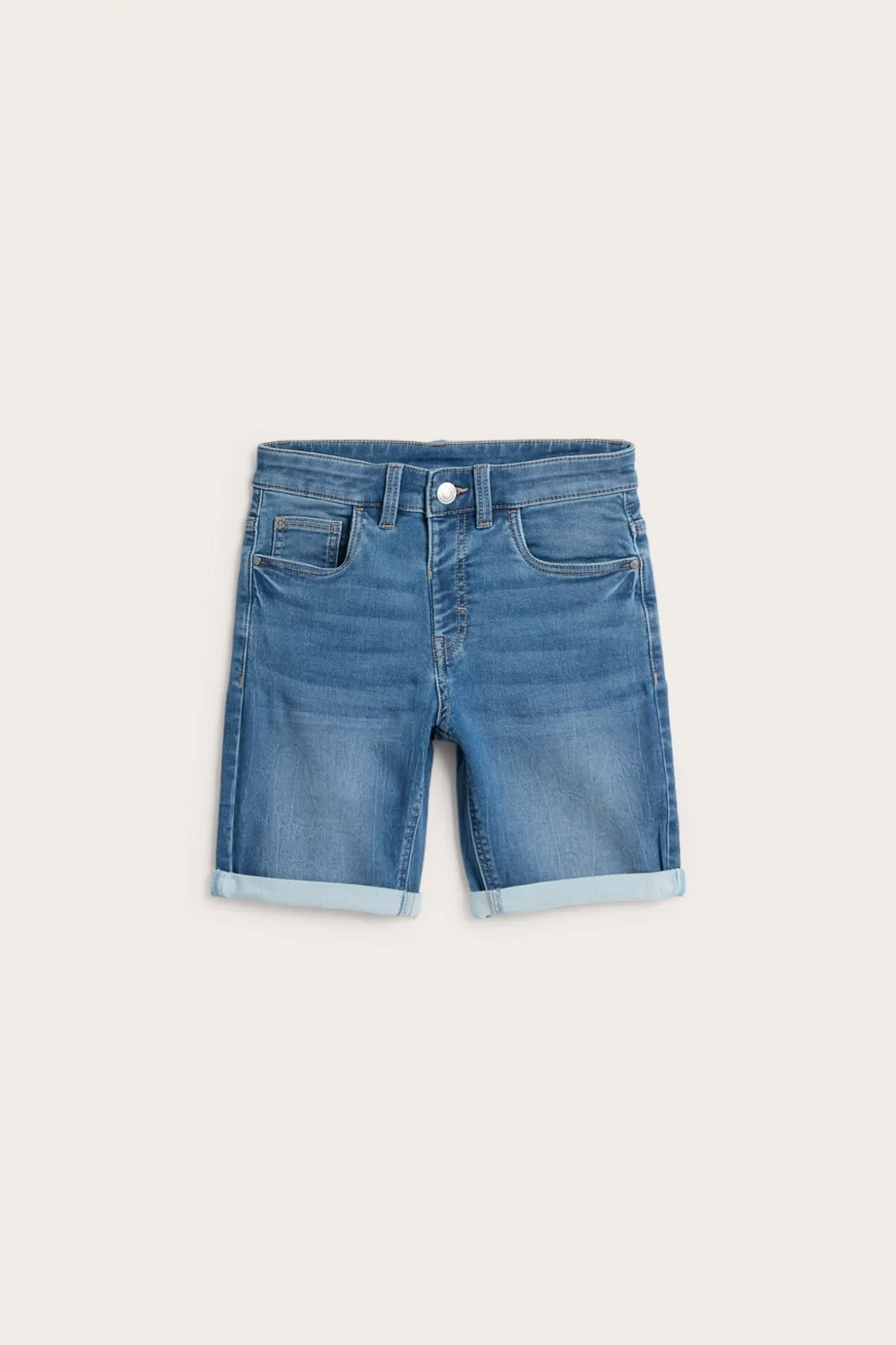 Elastiske jeansshorts i joggerdenim