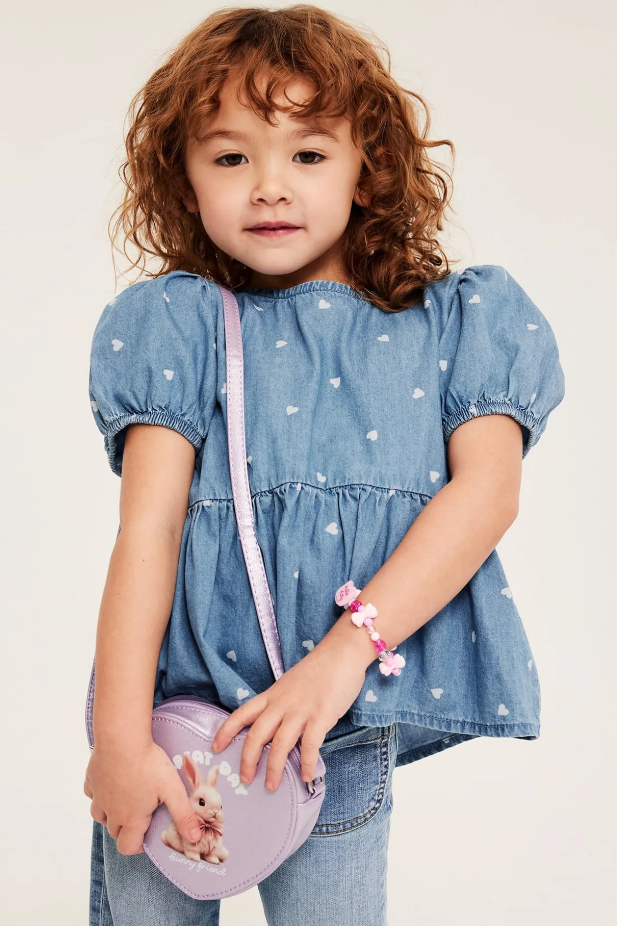 Hjertemønstret bluse i myk denim
