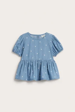 Hjertemønstret bluse i myk denim