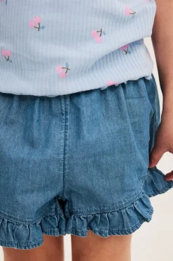 Jeansshorts med volangkant