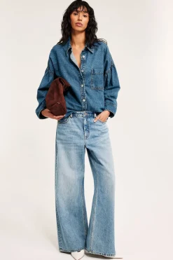Jeansskjorte med draperte ermer