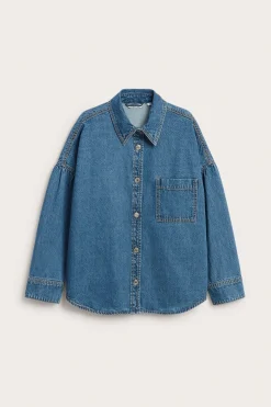 Jeansskjorte med draperte ermer