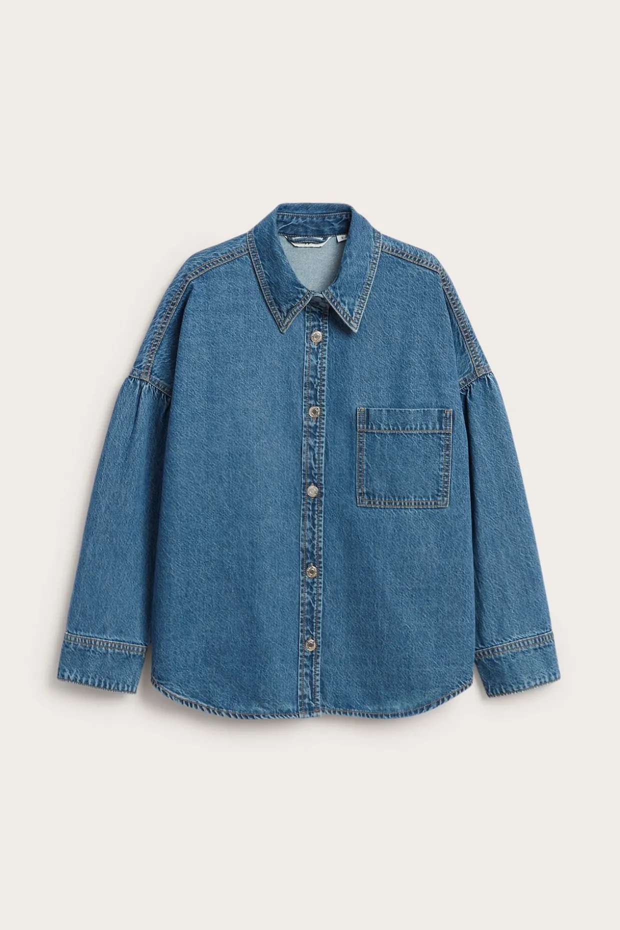 Jeansskjorte med draperte ermer