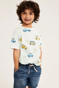 Kortermet bomulls-T-skjorte med trykk