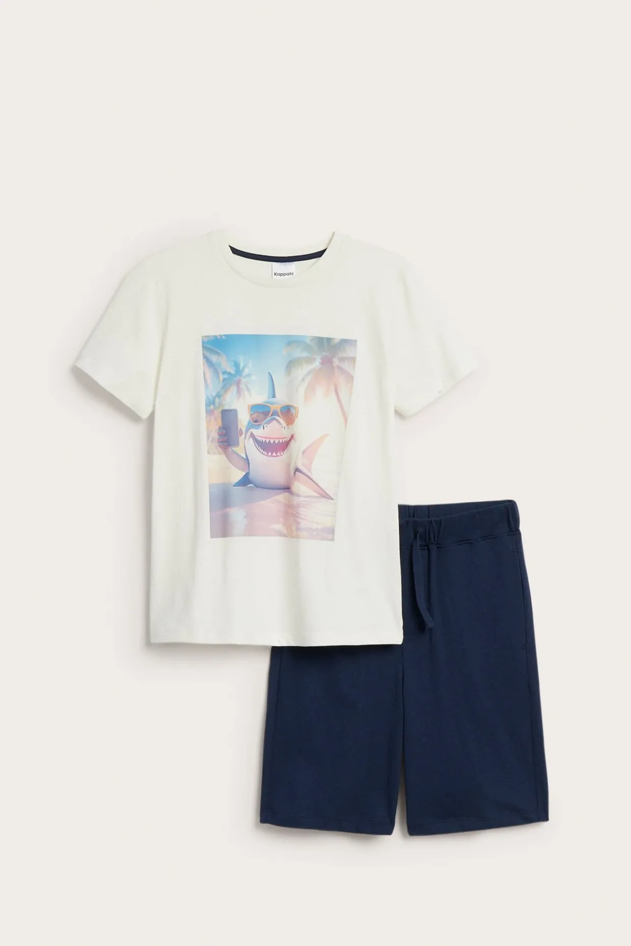 Kortermet pyjamas med haimotiv