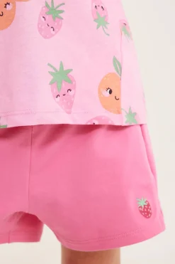 Korte shorts med sløyfe og jordbærbroderi