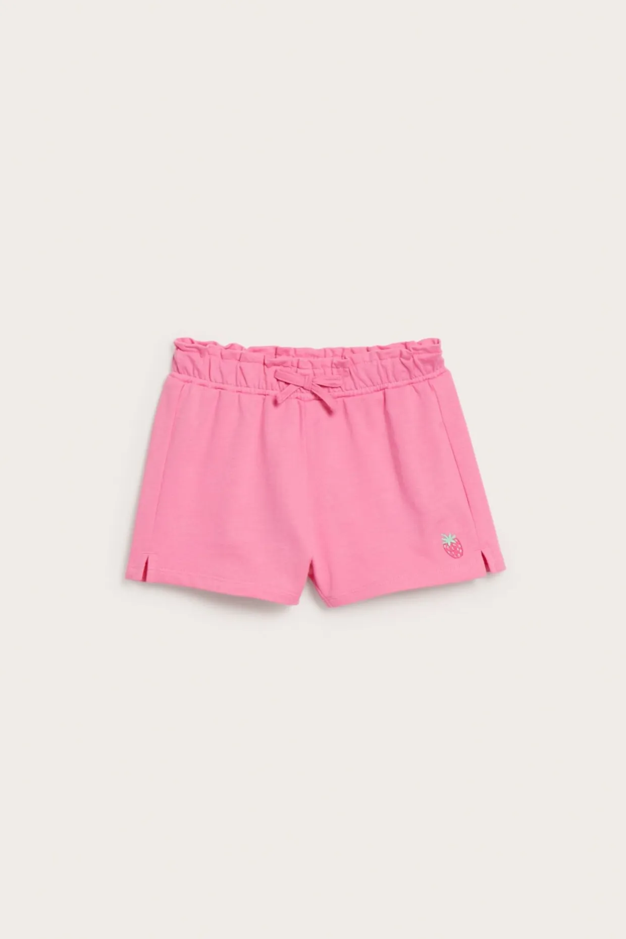 Korte shorts med sløyfe og jordbærbroderi