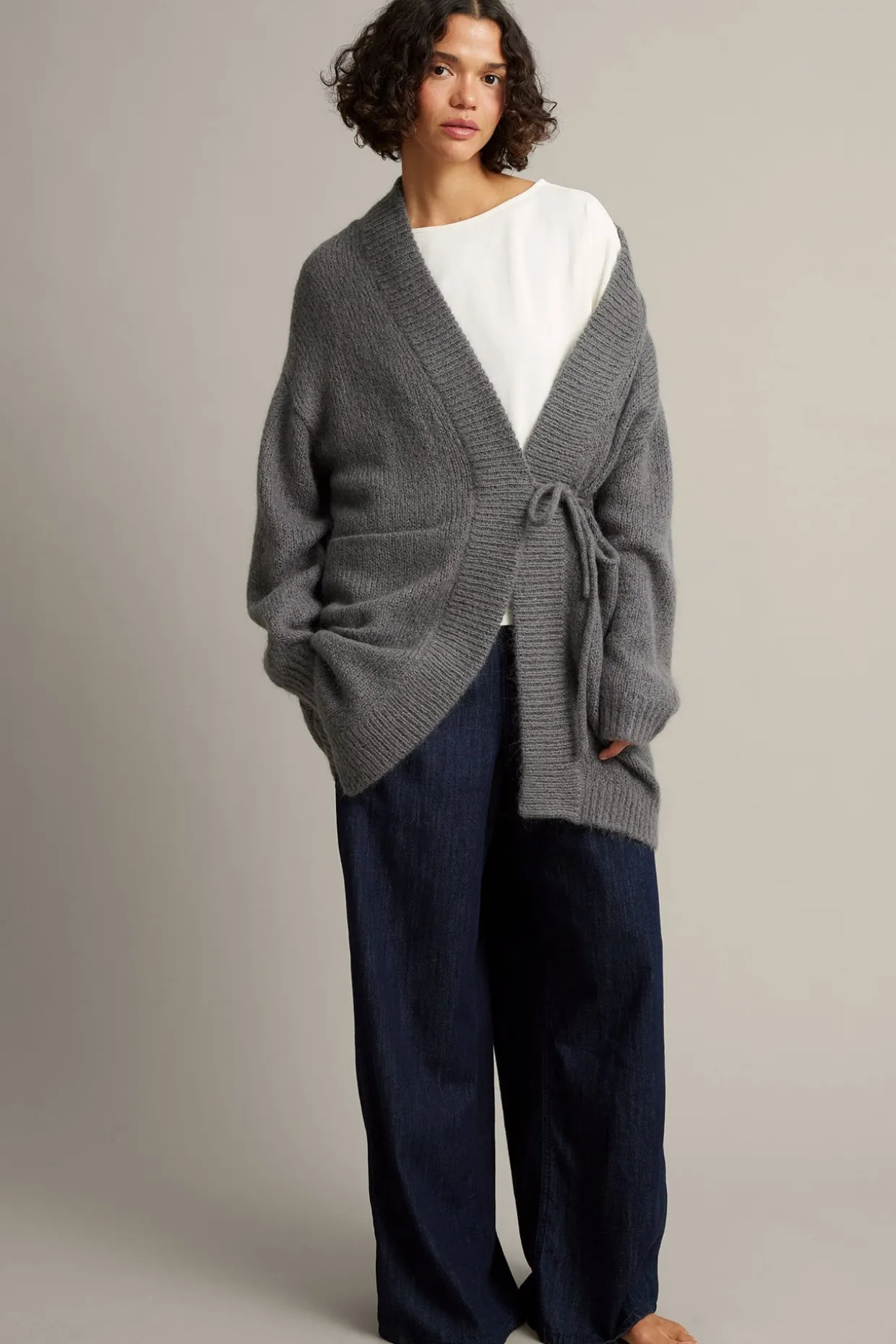 Lang cardigan i ullblanding