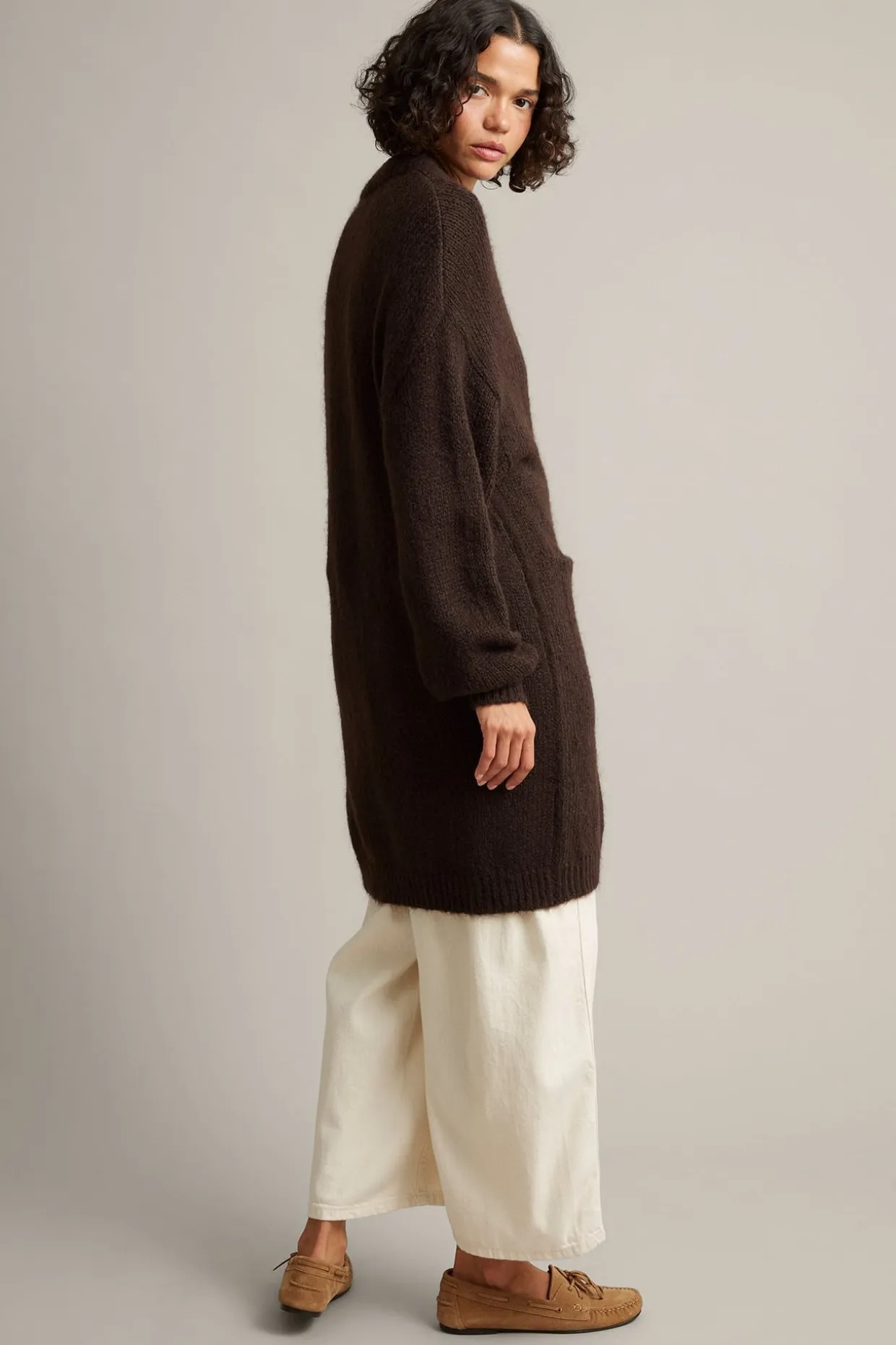 Lang cardigan i ullblanding