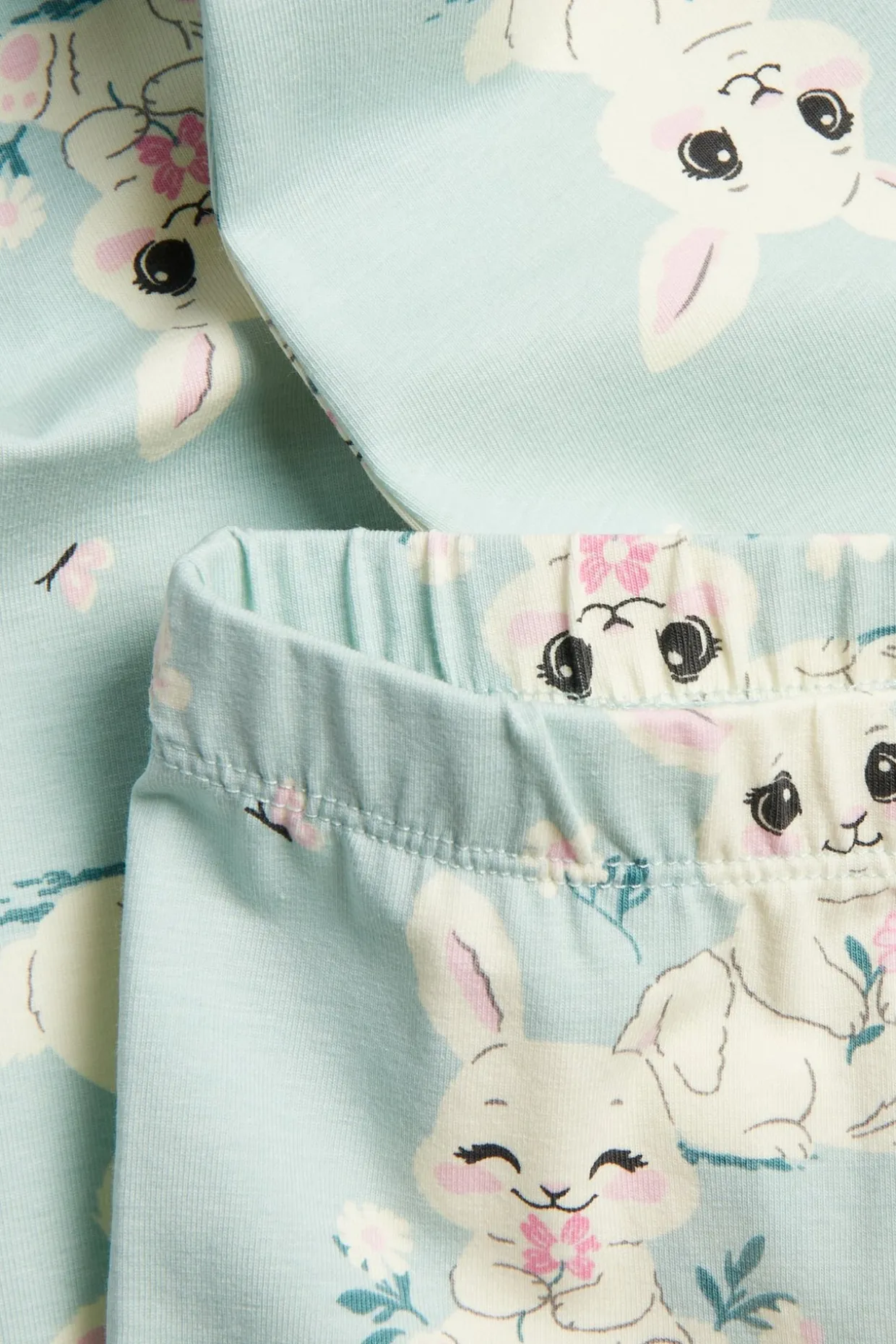 Leggings i bomullstrikot med kaniner
