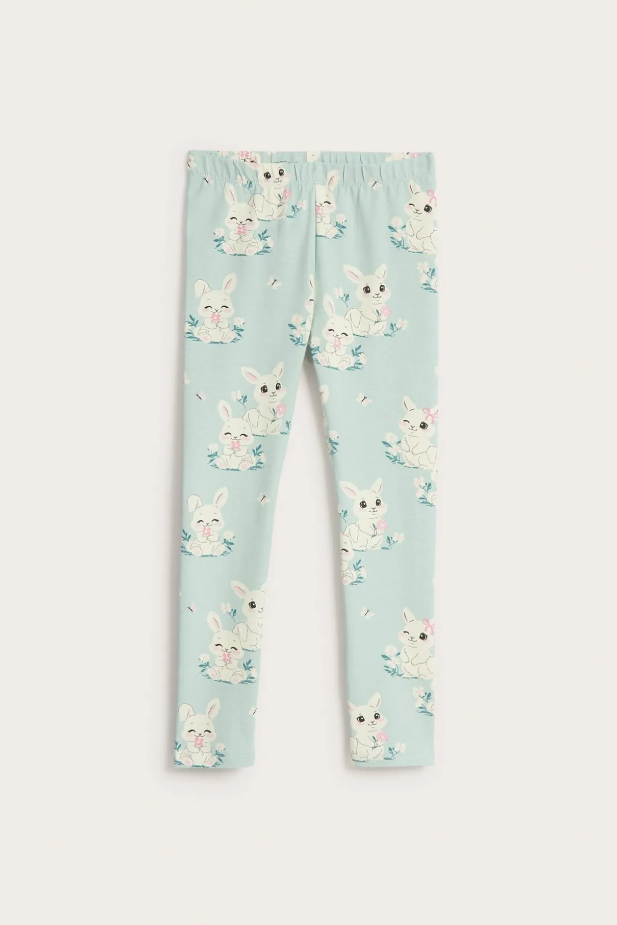 Leggings i bomullstrikot med kaniner