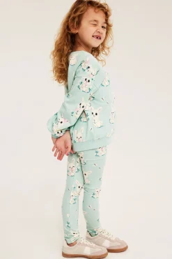 Leggings i bomullstrikot med kaniner