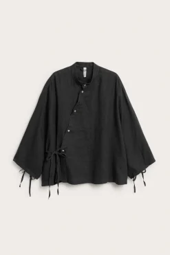 Linbluse med slipsdetalj