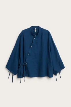 Linbluse med slipsdetalj