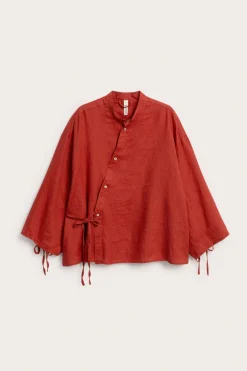 Linbluse med slipsdetalj