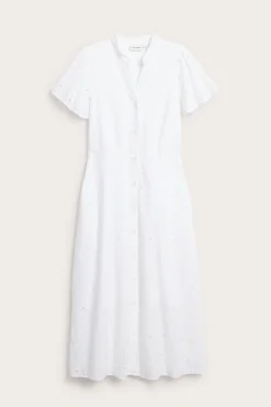 Midikjole med broderie anglaise