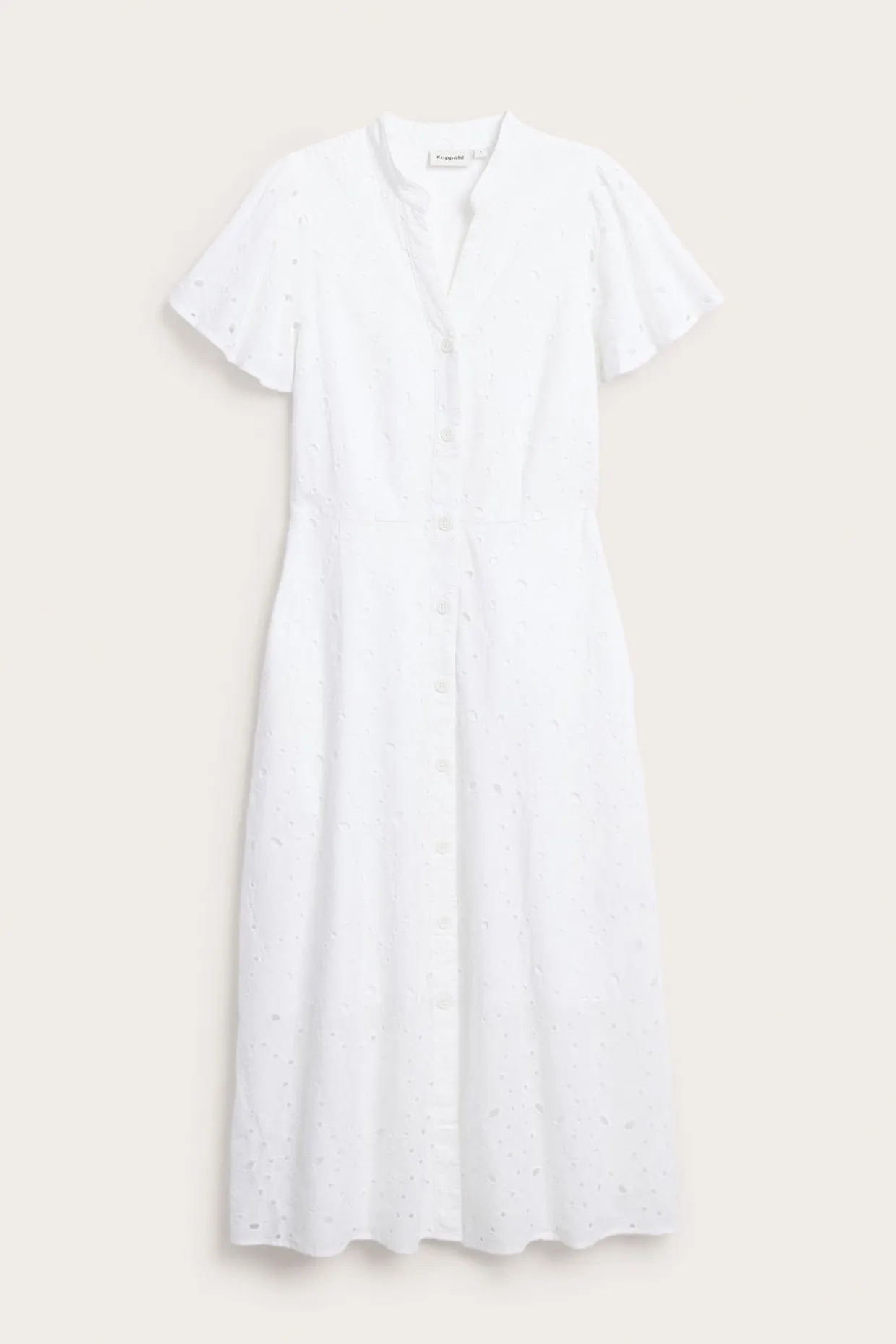 Midikjole med broderie anglaise