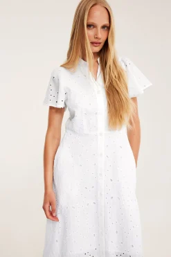 Midikjole med broderie anglaise