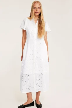 Midikjole med broderie anglaise